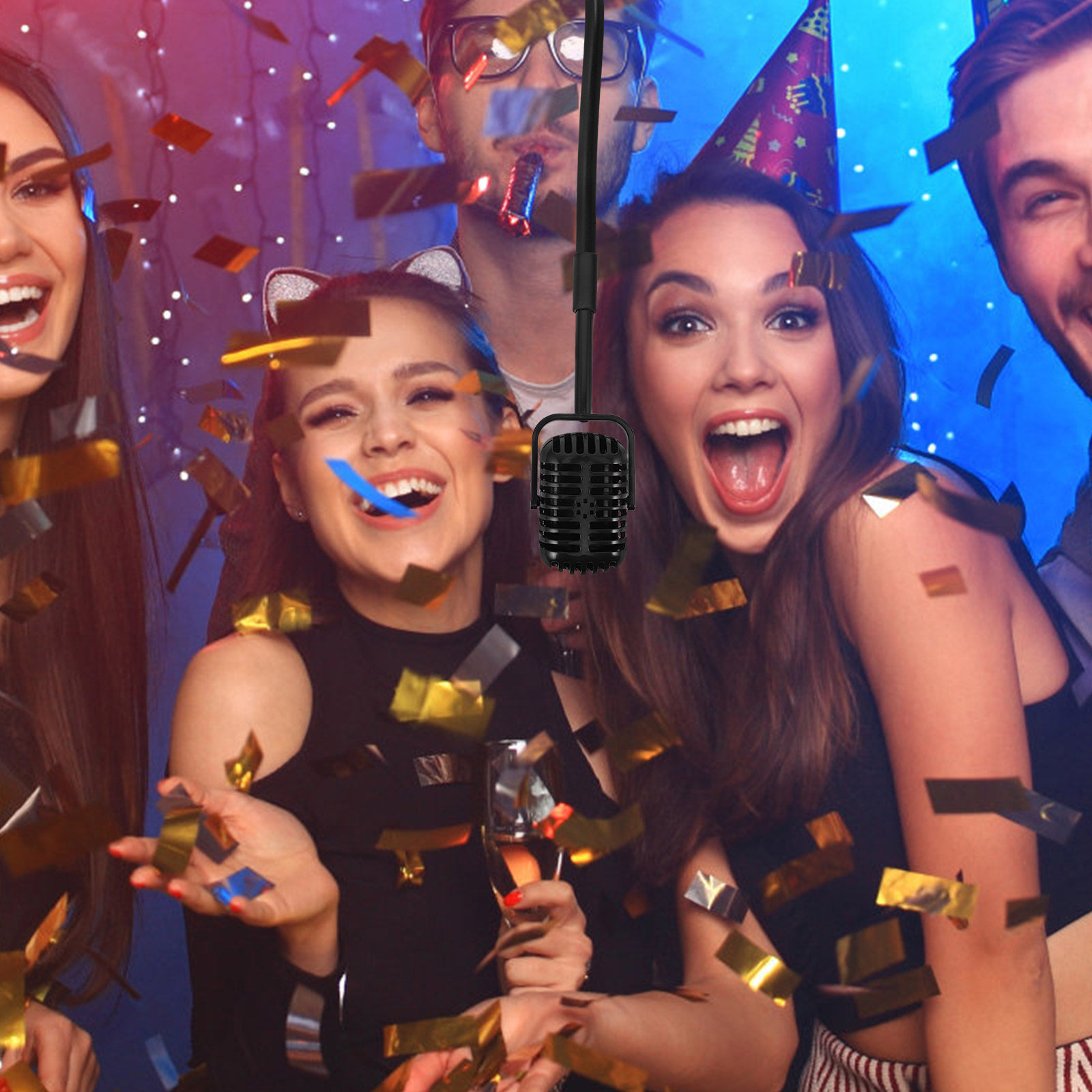 Party Games Night - Microphone factice rétro, accessoire de jeu,
